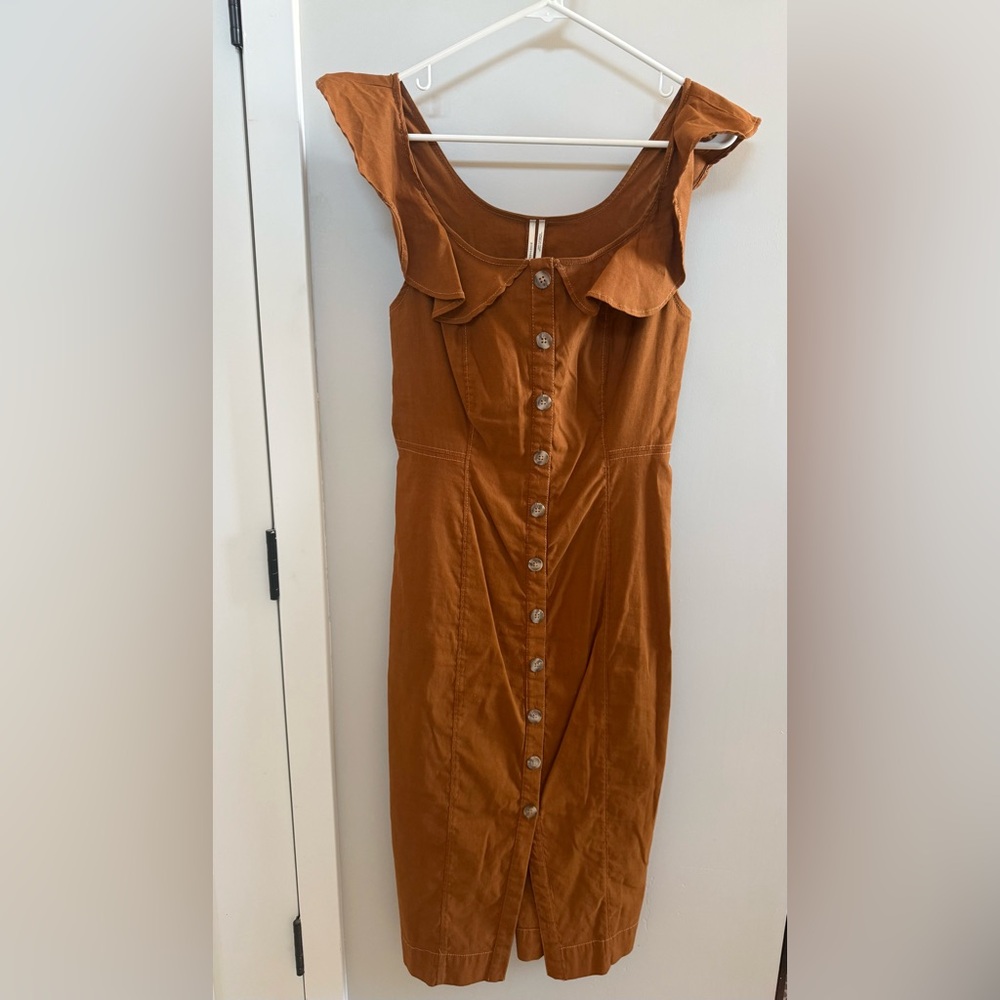 Anthropologie Rust Button-Down Midi Dress